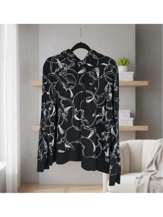 Lauren Ralph Lauren Sweaters - Lauren Ralph Lauren Black Chain Print Hooded Sweater Pullover RL Logo 2X